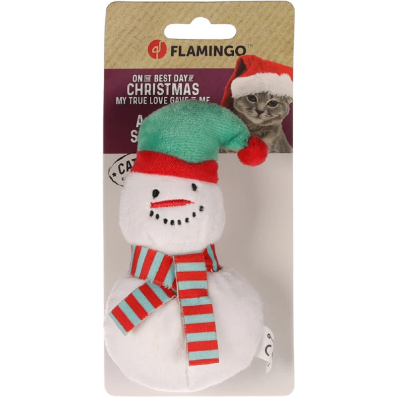 Χριστουγεννιάτικο Παιχνίδι Γάτας Flamingo Xami Snowman με Catnip 7x5x13cm Λευκό Γάτες