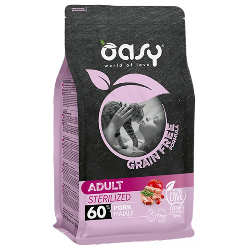 Oasy Adult Sterilized Cat Grain Free Χοιρινό 300gr Γάτες