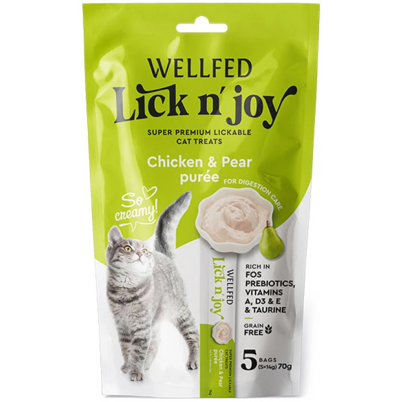 Λιχουδιές Γάτας Pet Interest Wellfed Lick N' Joy Chicken & Pear (5x14gr) 70gr με Κοτόπουλο & Αχλάδι Γάτες