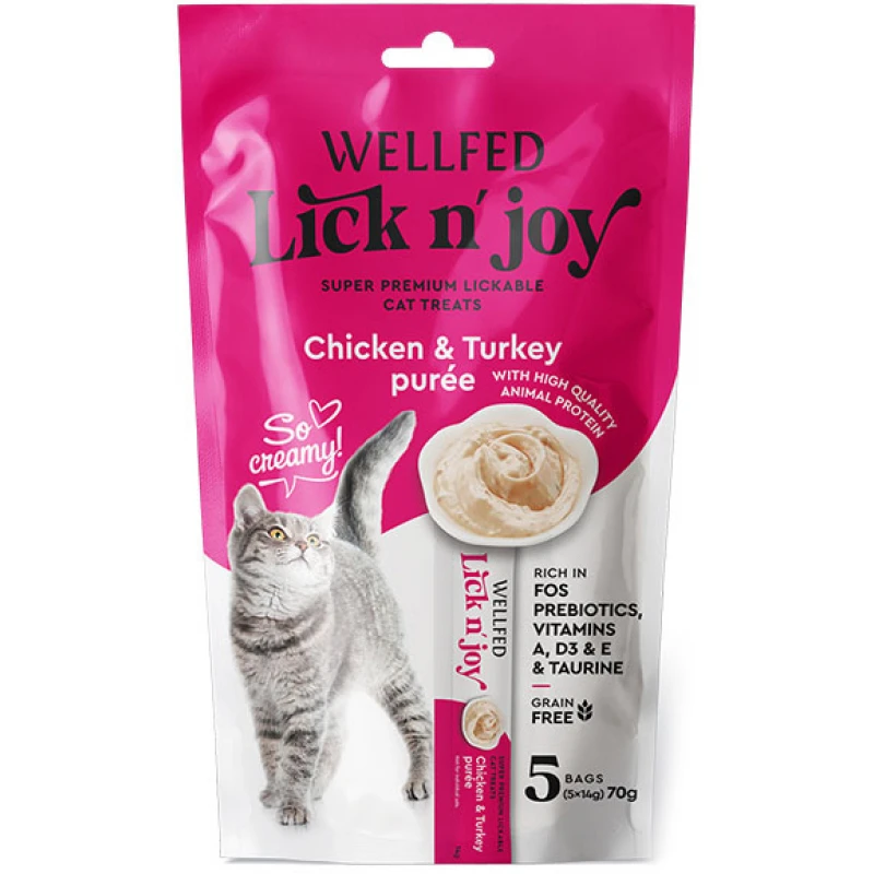 Λιχουδιές Γάτας Pet Interest Wellfed Lick N' Joy Chicken & Turkey (5x14gr) 70gr με Κοτόπουλο & Γαλοπούλα Γάτες