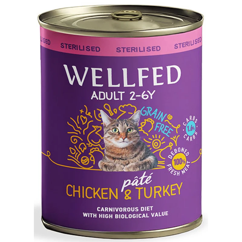 WELLFED ΓΙΑ ΣΤΕΙΡΩΜΕΝΕΣ ΚΟΤΟΠΟΥΛΟ ΚΑΙ ΓΑΛOΠΟΥΛΑ 400gr ΥΓΡΗ ΤΡΟΦΗ -  ΚΟΝΣΕΡΒΕΣ ΓΑΤΑΣ