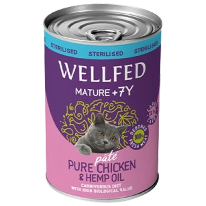 Wellfed Mature 7+ Sterilised Chicken & Hemp Oil 400gr Γάτες