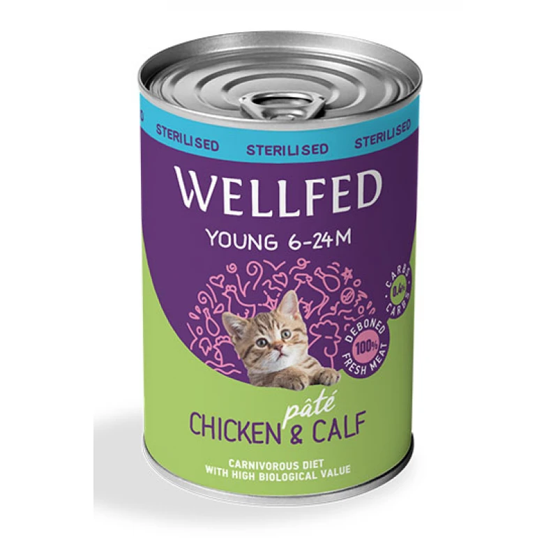 Wellfed Young Sterilized Chicken and Calf 400gr Γάτες