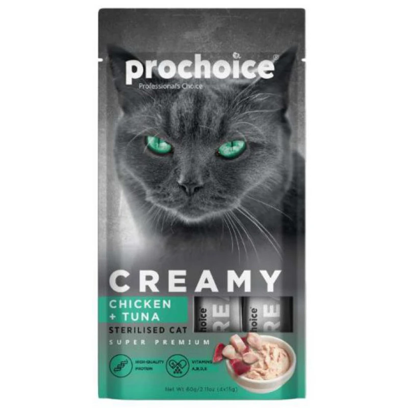 Λιχουδιές Γάτας Prochoice Creamy με Κοτόπουλο και Τόνο 60gr (4x15gr) Γάτες