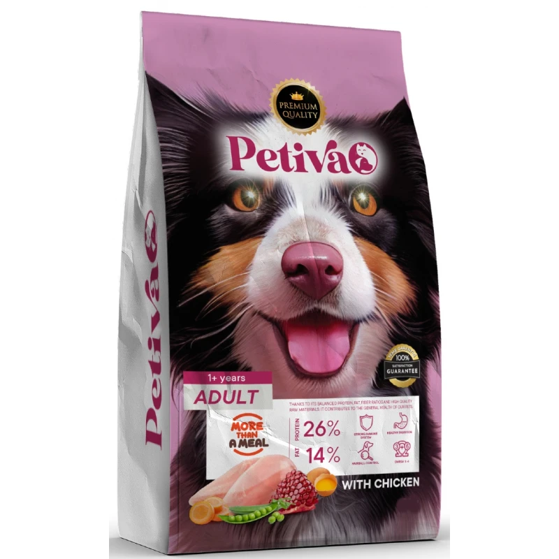 Petiva Dog Food Adult Chicken 12kg + 3kg Δώρο Σκύλοι