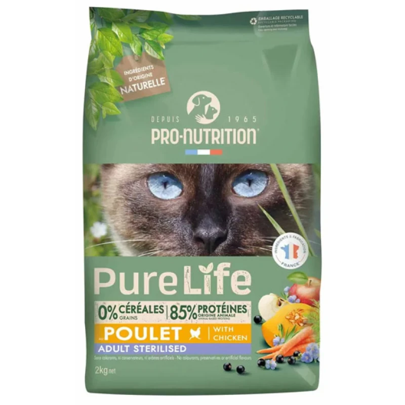  Ξηρή Τροφή Γάτας Pro-Nutrition Pure Life Adult Sterilized 2kg με Κοτόπουλο Γάτες