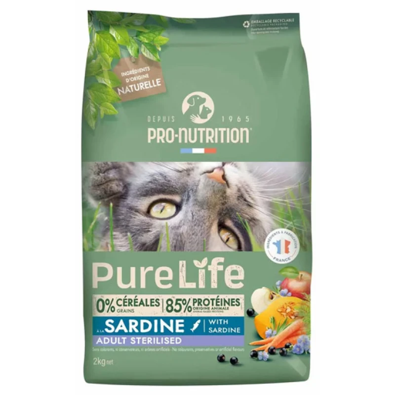  Ξηρή Τροφή Γάτας Pro-Nutrition Pure Life Adult Sterilized 2kg με Σαρδέλα Γάτες