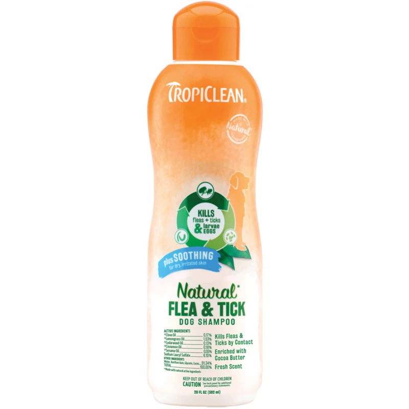 Tropiclean Flea & Tick Plus Soothing Αντιπαρασιτικό & Καταπραϋντικό Σαμπουάν για Σκύλους 355ml Σκύλοι