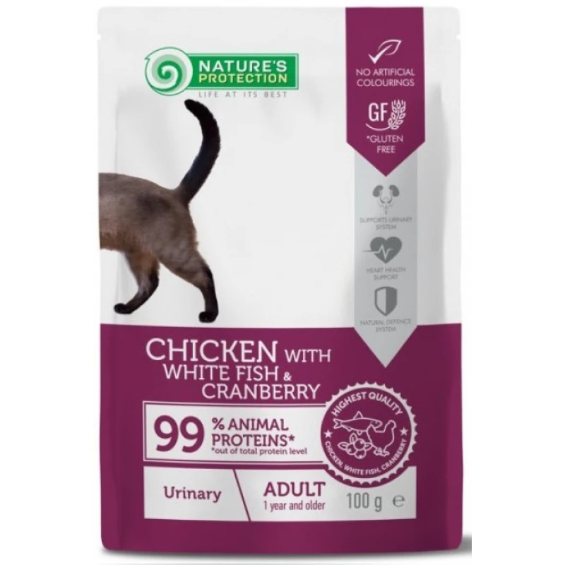 Nature's Protection Adult Cat Urinary Chicken with White Fish & Cranberry 100gr Γάτες