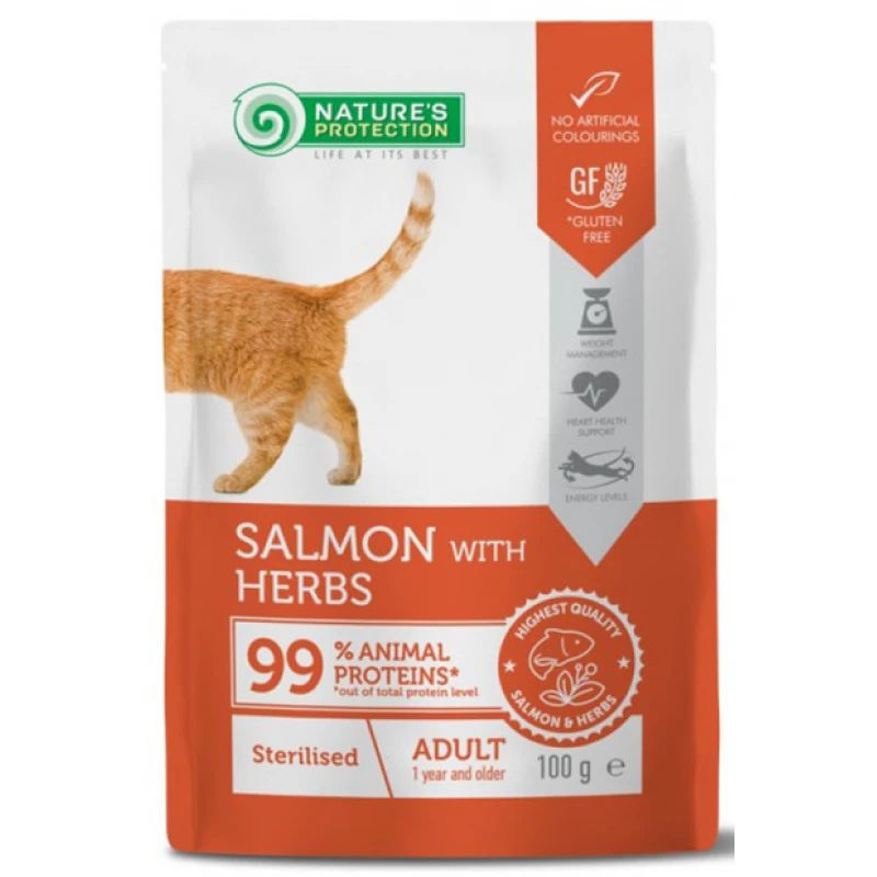 Nature's Protection Sterilized Cat Salmon & Herbs 100gr Γάτες